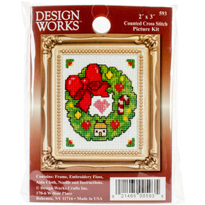 Design Works - 2" X 3" Counted Cross Stitch Picture Frame Kit - Wreath 593