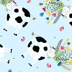 Cow Party Fabric - Cows and Bouquets