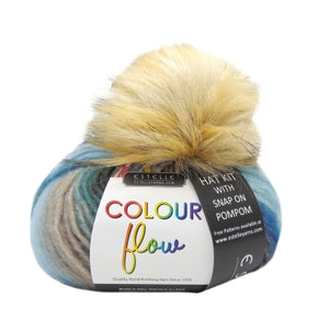 Estelle Yarns - Colour Flow - 42212K Lagoon Stripe Mocha - Hat kit with pom pom