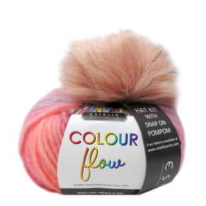 Estelle Yarns - Colour Flow - 42216K Rose Strip Rose - Hat kit with pom pom