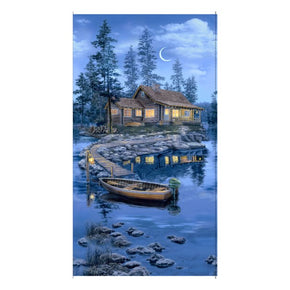 Timeless Treasures Lakeside Cabin Cabin On A Lake 24" Panel Blue