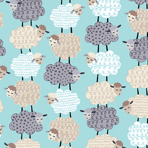 Sweet Dreams Flannel by Greta Lynn for Benartex - 12495F 04 Sweet Stacked Sheep Aqua