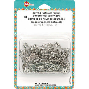 Heirloom Curved Rustproof Nickel Plated Steel Safety Pins