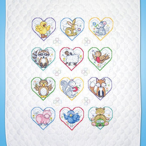 Janlynn Stamped Cross Stitch Animal Hearts Quilt 7109