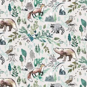 FIGO FABRIC - Forest Fable - DP90346 12-10 Taupe Multi Woodland