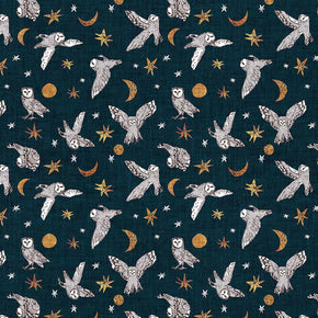 FIGO FABRIC - Forest Fable - DP90348 49-10 Navy Mulit Owls