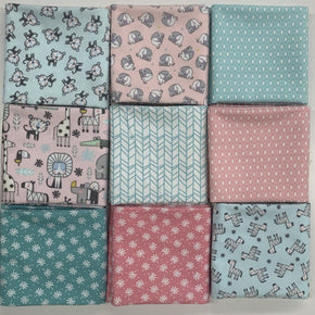 Snuggle in the Jungle Flannel Fat Quarter Pack Teal/Pink
