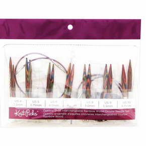 Knit Picks Options Short Interchangeable Rainbow Wood Circular Needle Set