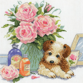 Design Works Cross Stitch Kit - Puppy With Roses 3264