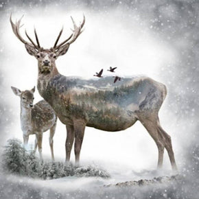 Hoffman Call of the Wild Majestic Dawn Deer and Fawn Digital Print Cotton Fabric Panel 30" x 43