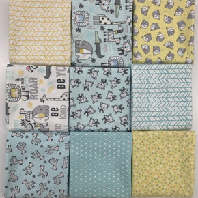 Snuggle in The Jungle Flannel Fat Quarter Pack Teal / Yellow