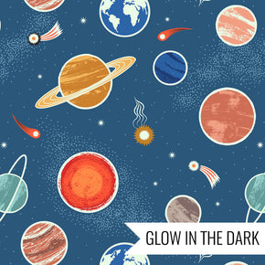 Space Glow By Lewis & Irene - Glow Planets on Space Blue 6736-2